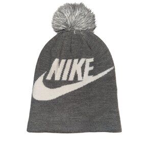 Nike Youth Ski Cap Gray/White Swoosh Logo SpellOut Ski Beanie Classic Streetwear